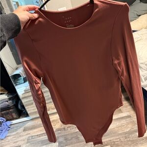 NWOT a new day Long-Sleeve Rust-Brown Scoop Neck Bodysuit